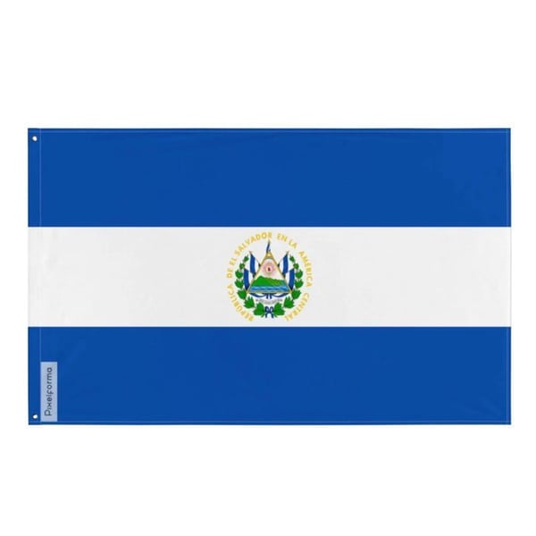 El Salvador-flagg – 96 x 144 cm – Hållbar polyester – 2 metallöglor – Inomhus-/Utomhusbruk – Pixelforma