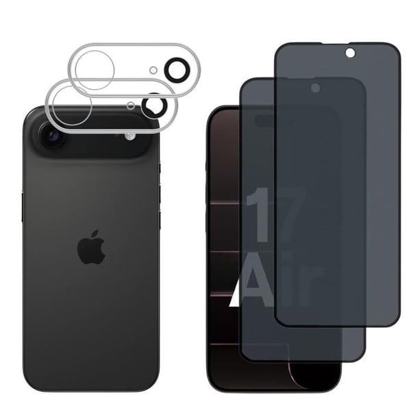 Härdat Glas Anti Spion för iPhone 17 AIR och Kameraskydd [Pack 2] Film Glas Skydd Phonillico®