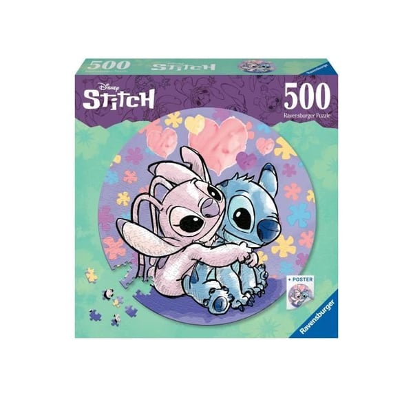 Puzzle runt 500 bitar Stitch, Disney, Tecknad film, Från 10 år, 17581, Ravensburger