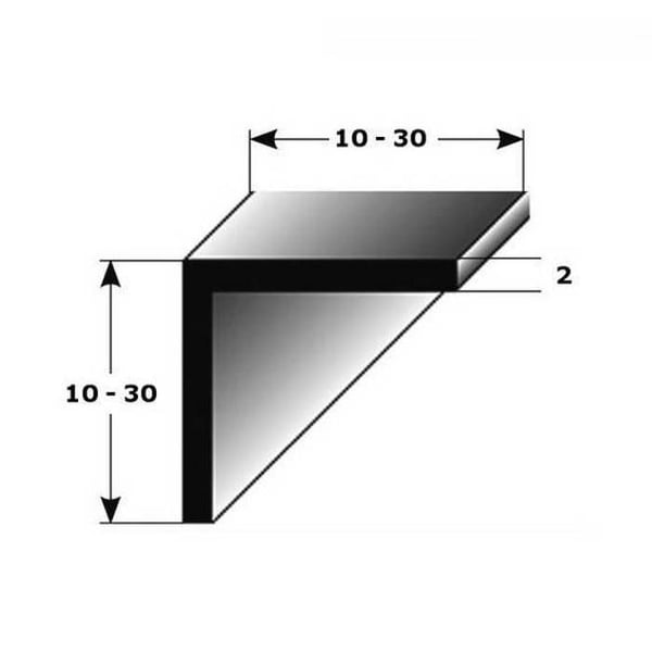 Kantprofil som monteringsprofil byggprofil 10 x 2000 mm isosceles i aluminium