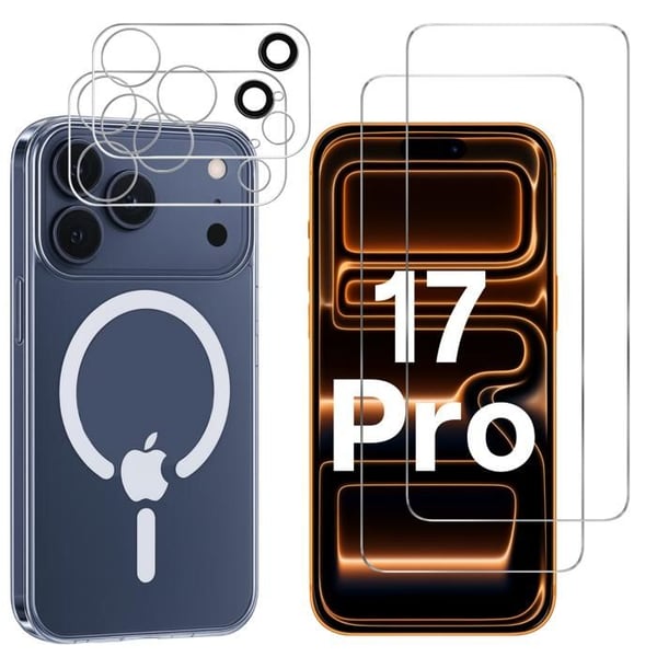 Skal till iPhone 17 PRO och 2 härdade glas för skärmen samt 2 kameraskydd - Integrerad magnetisk cirkel Phonillico®