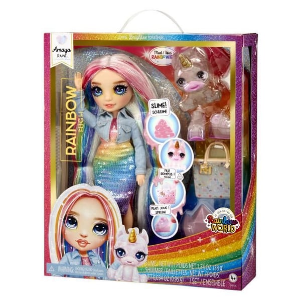 Rainbow High Fashion Doll with Slime Kit og Pet - Amaya (Rainbow) - 28cm Glitter Doll with Slime Kit