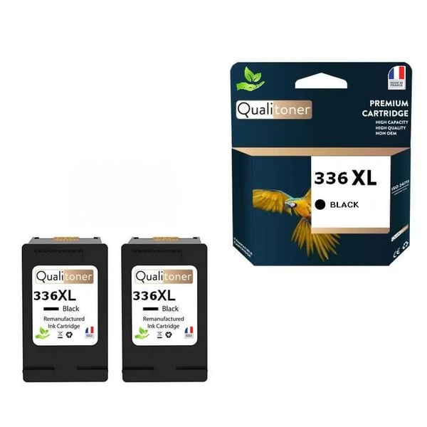 336XL tillverkad i Frankrike, 2 återvunna bläckpatroner för HP 336 XL Svart C9362EE kompatibel med Photosmart 2570 2575 2710 8150 C