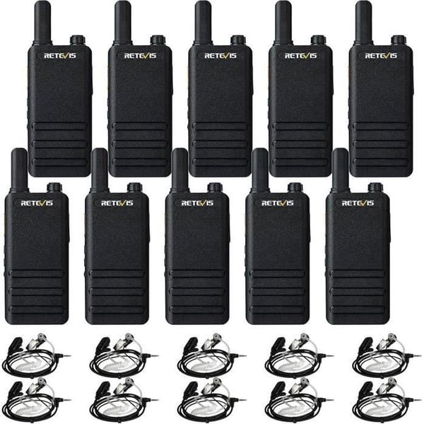 Retevis Walkie Talkie RT622P, PMR 446 Professionell Walkie Talkie med laddningsbara hörlurar, 1620 mAh, VOX, 16 CTCSS DCS (10 st)