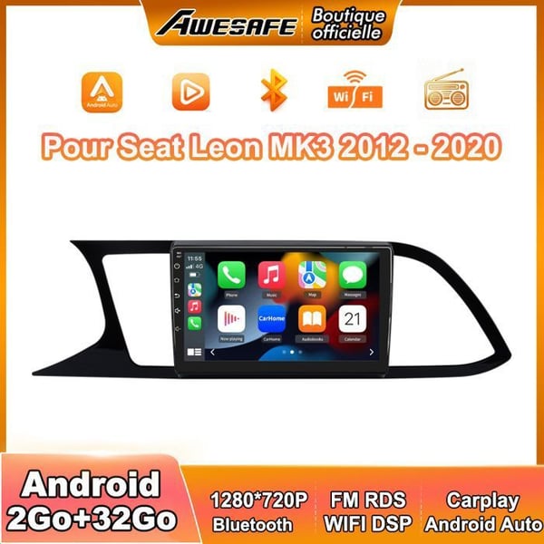 AWESAFE Autoradio Android 13 för Seat Leon MK3 2012-2020 2Go+32Go med 9 Tum Pekskärm med Carplay Android Auto GPS WiFi