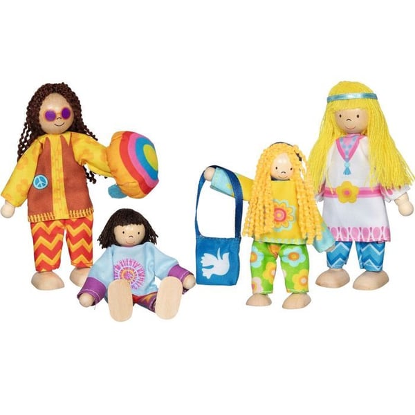 Miniatyrdockor - GOKI - Familj av flexibla dockor Love - Set med 4 delar - Trä & tyg - Höjd ca 12 cm