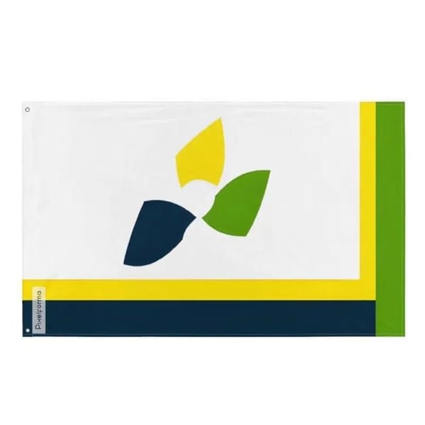 Edmundston-flagga – 192 x 288 cm – Hållbar polyester – 2 metallöglor – Inomhus / Utomhus – Pixelforma