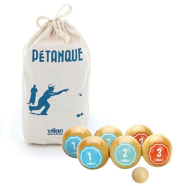 Vilac retro boule-spel i trä - 100% tillverkat i Frankrike, bollar Ø6 cm, påse i bomull
