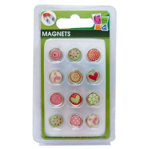 Graine Créative - Mini epoxymagnet Ø12mm Hjärta och mönster 12 stycken