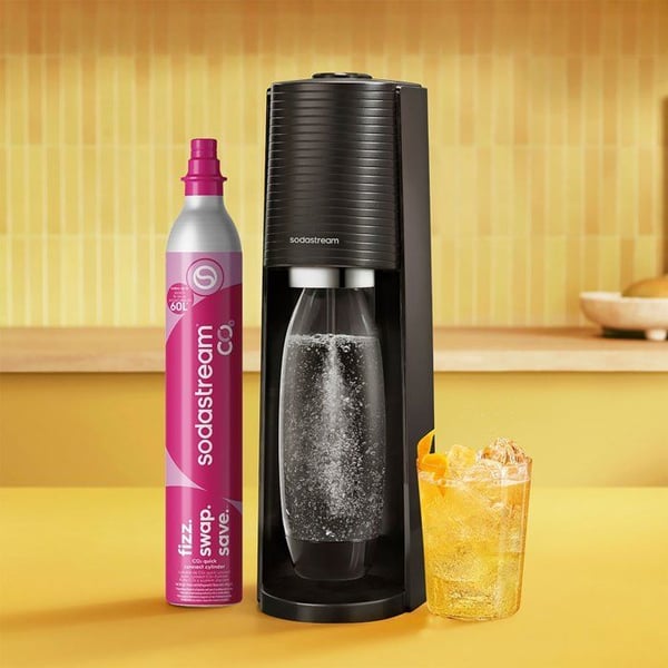 Sodastream läskmaskin och kolsyrat vatten - TERRA Svart - 2 flaskor diskmaskinssäkra - 1 gaspatron 60L