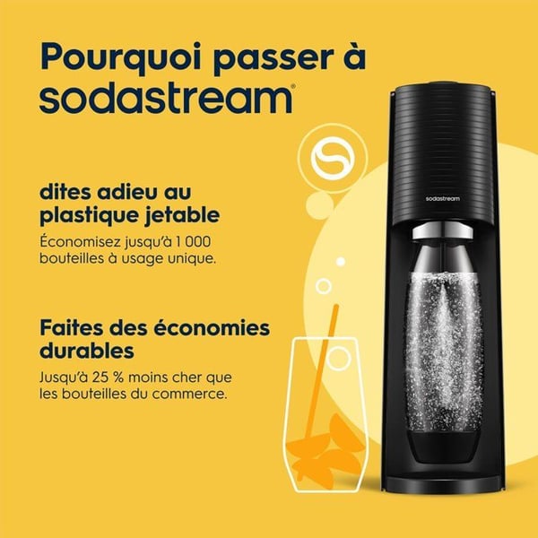 Sodastream läskmaskin och kolsyrat vatten - TERRA Svart - 2 flaskor diskmaskinssäkra - 1 gaspatron 60L