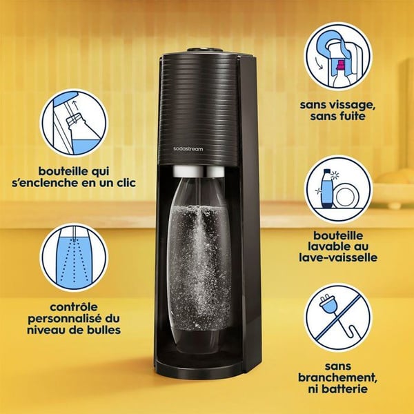 Sodastream läskmaskin och kolsyrat vatten - TERRA Svart - 2 flaskor diskmaskinssäkra - 1 gaspatron 60L