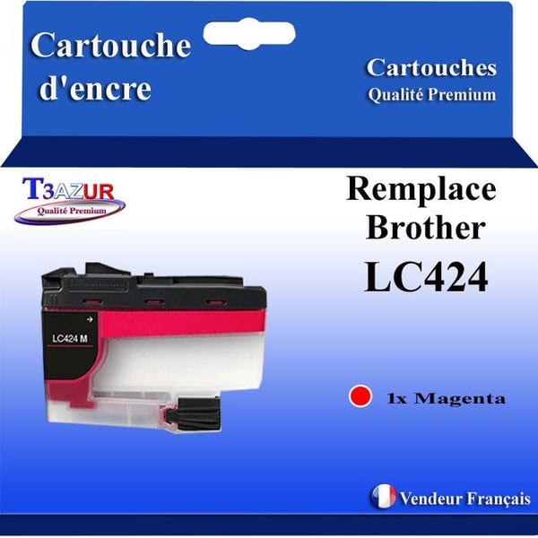 T3AZUR - Kompatibel kassett med Brother LC424 för Brother DCP-J1200, DCP-J1200DW, DCP-J1200W, DCP-J1200WE Magenta