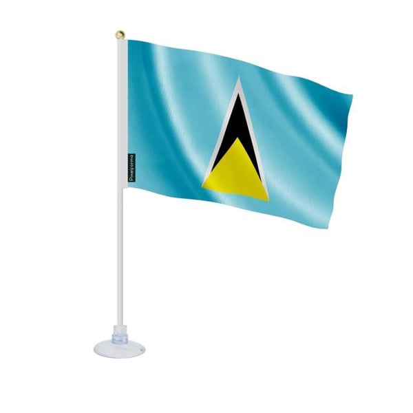 Mini flagga från Saint Lucia – Sugpropp – 14 x 21 cm – För slät yta – Polyester – 1 styck – Pixelforma