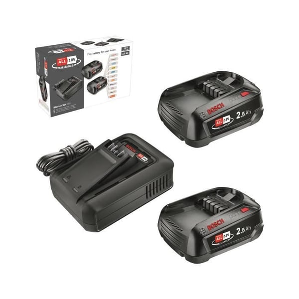Pack 2 batterier 18V 2,5 Ah + laddare AL 18V-44 - Bosch - POWER FOR ALL 18V