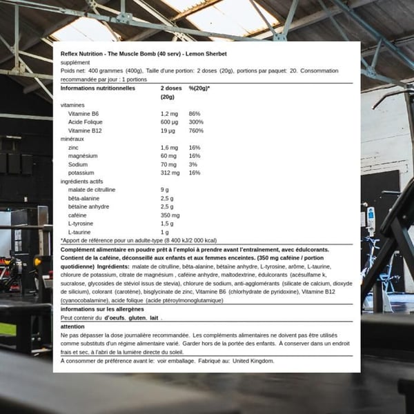 La bombe muskler 40 port Citron Sherbet Reflex Nutrition Pre-träning