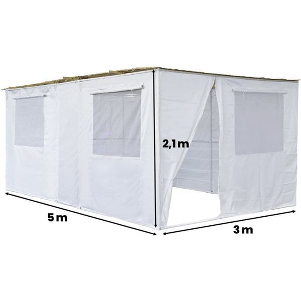Souccah ja säädettävä Kit NINA 5 x 3 m - 4 rullaa bambukangasta ja 5 puutikkua