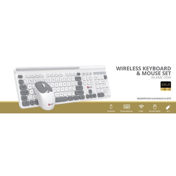 Trådlöst tangentbord och mus - C-TECH - WLKMC-05 - Vit - USB - 2,4 GHz Trådlöst tangentbord och mus - C-TECH - WLKMC-05 - Vit - USB - 2,4 GHz