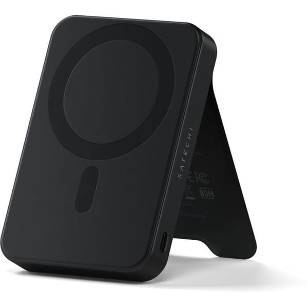 Satechi OntheGo Powerbank 10 000 mAh - Magnetisk extern batteri med stöd, kompatibel med MagSafe och Qi2 (Svart)