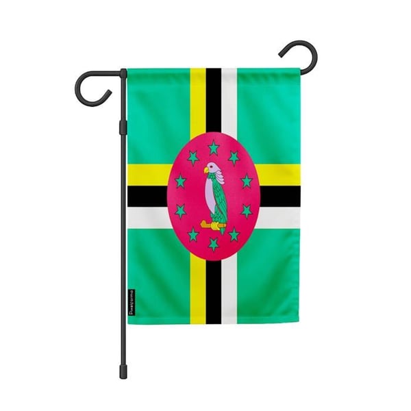 Trädgårdsflagga från Dominica – 32 x 47,5 cm – Hållbar Polyester – Horisontellt Format – Utomhus – Pixelforma