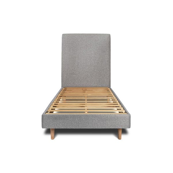 Lit - Bouclette - Grå - 90x200cm - Massivt trä - Tapetserare - Skandinavisk - Modern