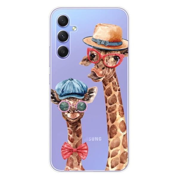 Tryckt silikonfodral som är kompatibelt med Samsung Galaxy A34 5G Funny Giraffe