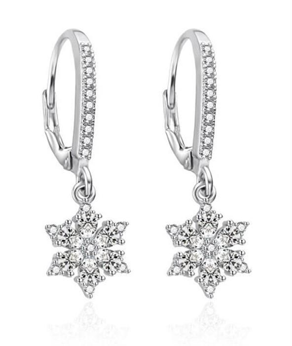 Hängande örhängen - AGATO - Snöflingor - Silver 925 - Kubisk zirkon - Elegant design