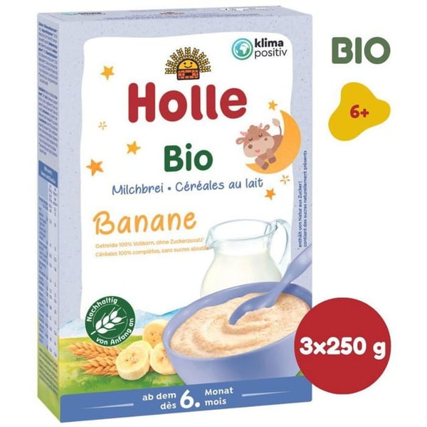 HOLLE Ekologisk Bananmjölkgröt 3×250 g