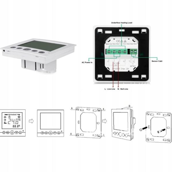 Programmerbar Termostat - ARHATREYA - Vit LCD - 16A - Blå Bakgrundsbelysning - Extern Sensor