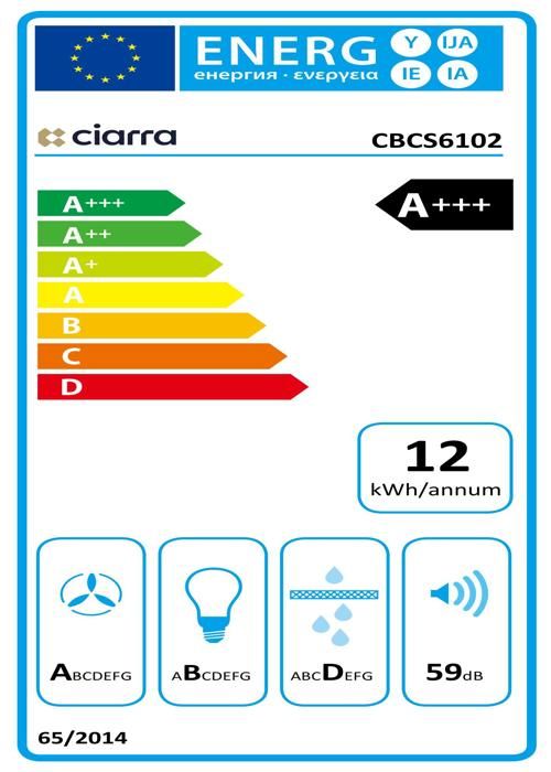 CIARRA Fläktkåpa 60 cm Wi-Fi ansluten Klass A+++ 650 m3/h 4 hastigheter Booster Pekskärm Köksfläkt rostfritt stål