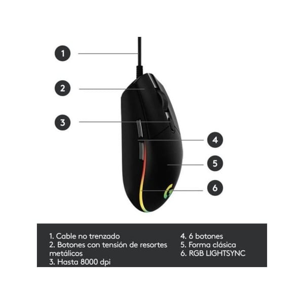 Souris Gaming - LOGITECH - G102 LIGHTSYNC - Kablé - 6 Knappar - Optisk - Svart