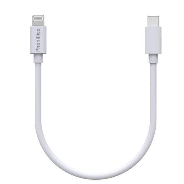 Kabel 20cm USB-C Lightning Laddare Vit för iPhone 14 / 13 / 12 / 11 / SE / X / XR / 7 / 8 / 6 / 5 / AirPods Phonillico