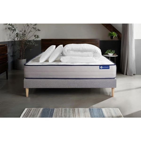 Komplett sängpaket 140x190 cm - Madrass + Sängbotten Grå (i kit) + 2 kuddar + Täcke - Actimemo For