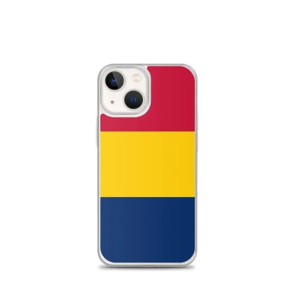 Telefonfodral – Tchads flagga – Kompatibel med iPhone 13 mini – Flexibelt fodral – Stöttåligt och chockresistent – Silikon – Pixelforma