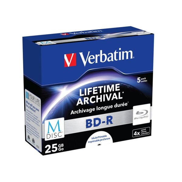 M-Disc BD-R - Verbatim - 25 GB - 4x hastighed - 5 diske - Printbar overflade