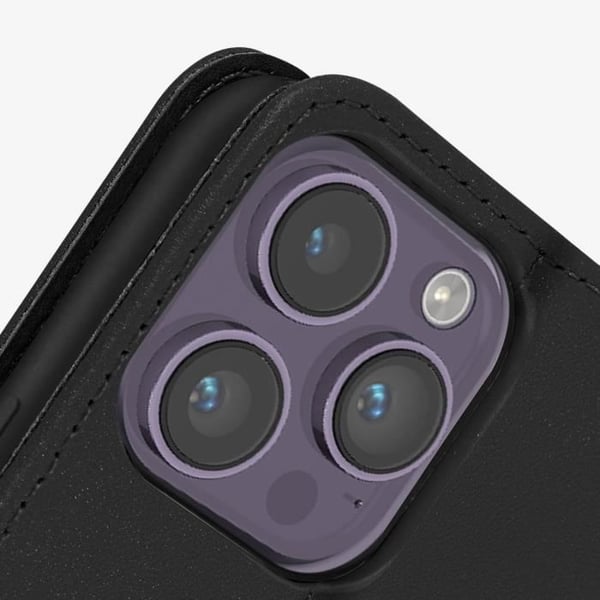 Fodral till iPhone 14 Pro - AVIZAR - Premium läder - Korthållare - Videostödfunktion - Svart