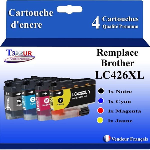 T3AZUR - 4x Kassetter kompatibla med Brother LC426 XL för Brother MFC-J4535DW, MFC-J4540DW