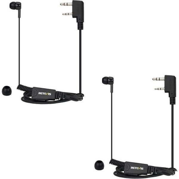 Retevis 2-stifts walkie talkie hörsnäcka med mikrofon, infällbart headset kompatibelt RT24 RT27 RT622 med PTT (2 st)