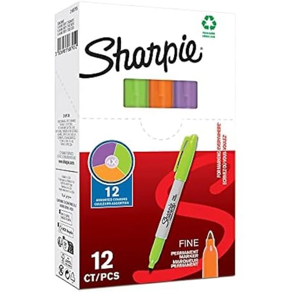 Markörer - SHARPIE - 94328 - 12 stycken - Fin spets 1,0 mm - Oföränderlig - Flerfärgad