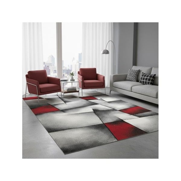 Modern geometrisk abstrakt matta i tät sammet 13 mm för samtida designsalong (Dimension: 160x230 cm - Färg: Röd)