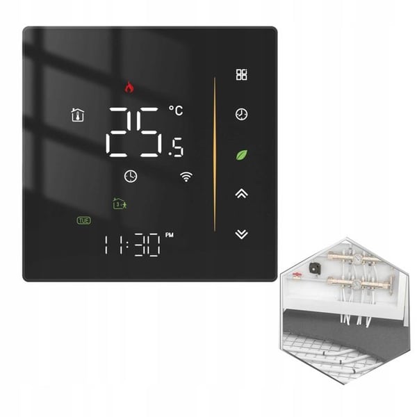 Intelligent vattent thermostat - Moes - Zigbee - Svart - Programmerbar - Golvvärme