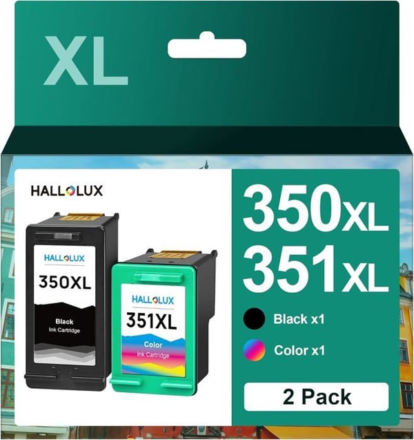 Bläckpatroner - HALLOLUX - 350 XL 351 XL - Kompatibel med HP - Pack med 2 - Klara färger