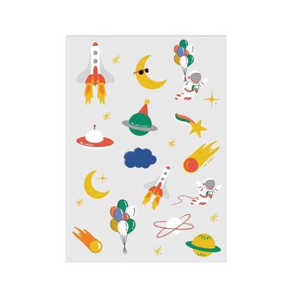 Tillfälliga tatueringar - LILLA CLOWN - Raket och planeter - Färgglad - Lätta att applicera - Unisex