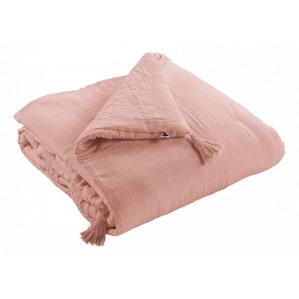 "Gaïa" täcke eller sänggavel alla storlekar "Cotton Gauze" - Gaïa Peach Pink - 90 x 200 cm