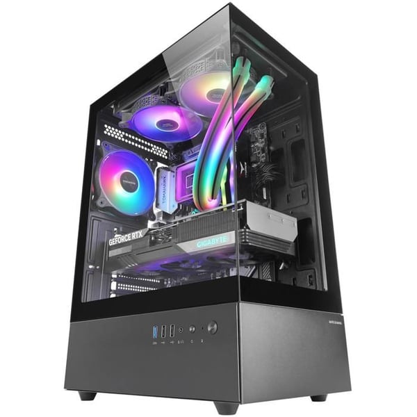 MARS GAMING MC-XO, Gamingchassi ATX, Dubbel Härdat Glas Kontinuerligt 90°, FRGB Fläkt 12cm, SIDECOOL Kylsystem,