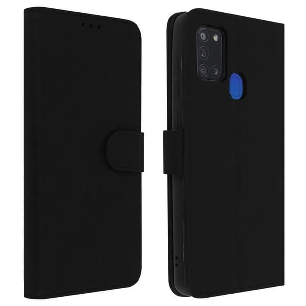 Fodral för Samsung Galaxy A21s - AVIZAR - Heltäckande skal - Förvaringsfack för kort - Videostöd - Svart