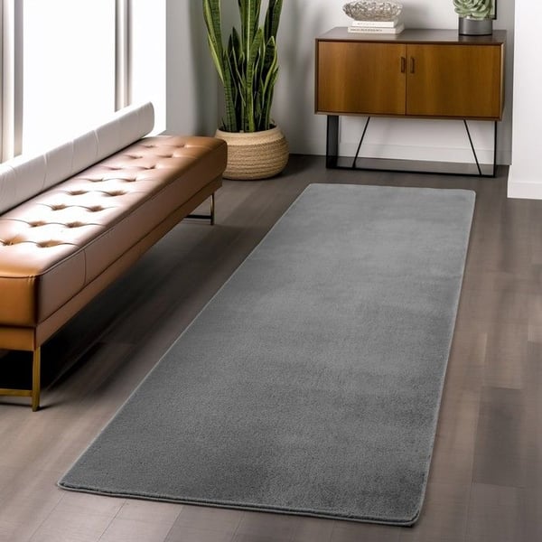 Modern matta för vardagsrum, sovrum, kök, mjuk, tvättbar, halkfri (Dimension: 120 cm rund - Färg: Grå)