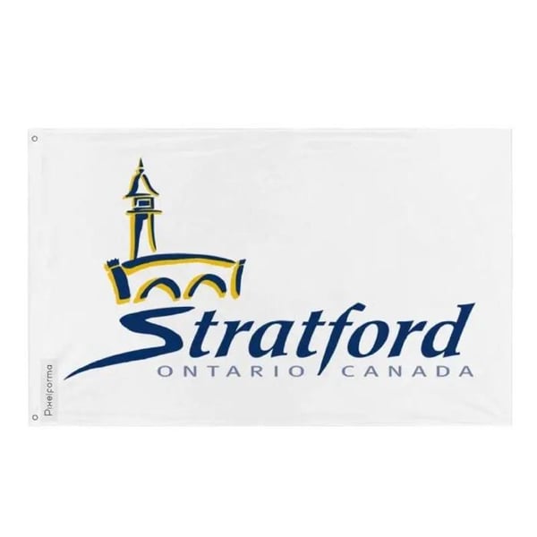 Stratford-flagga – 96 x 144 cm – Hållbar polyester – 2 metallöljett – Inomhus / Utomhus – Pixelforma