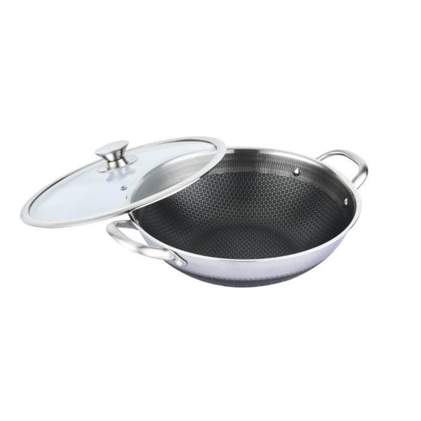 Wok i rostfritt stål - GENERISK - 32 cm - Non-stick - Repellents mot repor - Kompatibel med alla typer av spisar