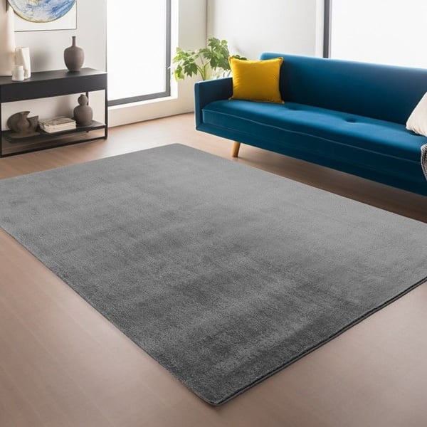 Modern matta för vardagsrum, sovrum, kök, mjuk, tvättbar, halkfri (Dimension: 120 cm rund - Färg: Grå)